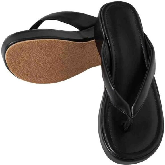 Womens platform flip flops summer faux leather strappy open toe sandals shoes - Picture 6 of 8